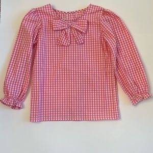 Beaufort Bonnet Beatrice Bow Blouse in hot pink gingham with buttons in back
